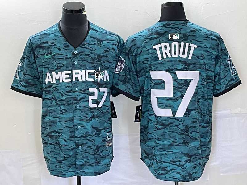 Men%27s Los Angeles Angels #27 Mike Trout Number Teal 2023 All Star Cool Base Stitched Jersey3->los angeles angels->MLB Jersey